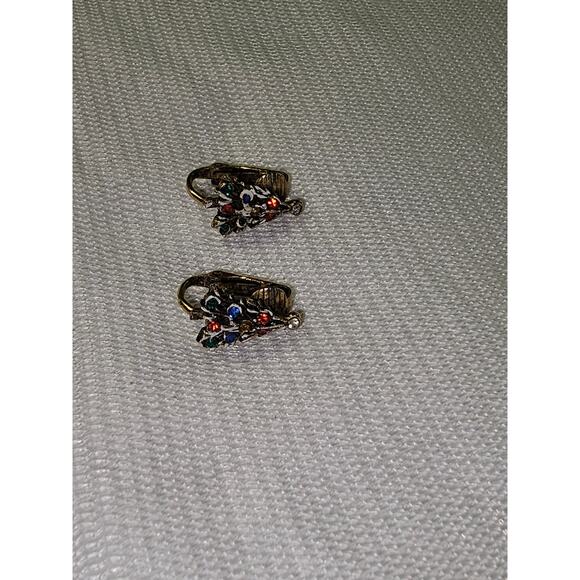 Vintage Christmas Tree Clip-On Earrings with Rhinestones-read! - Picture 2 of 7